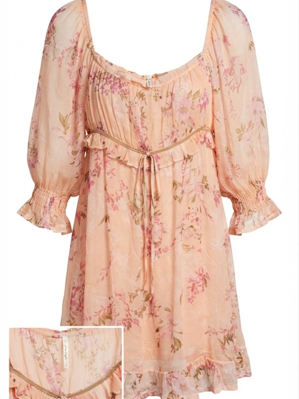 Free People Peach-Pink Floral Mini Dress
